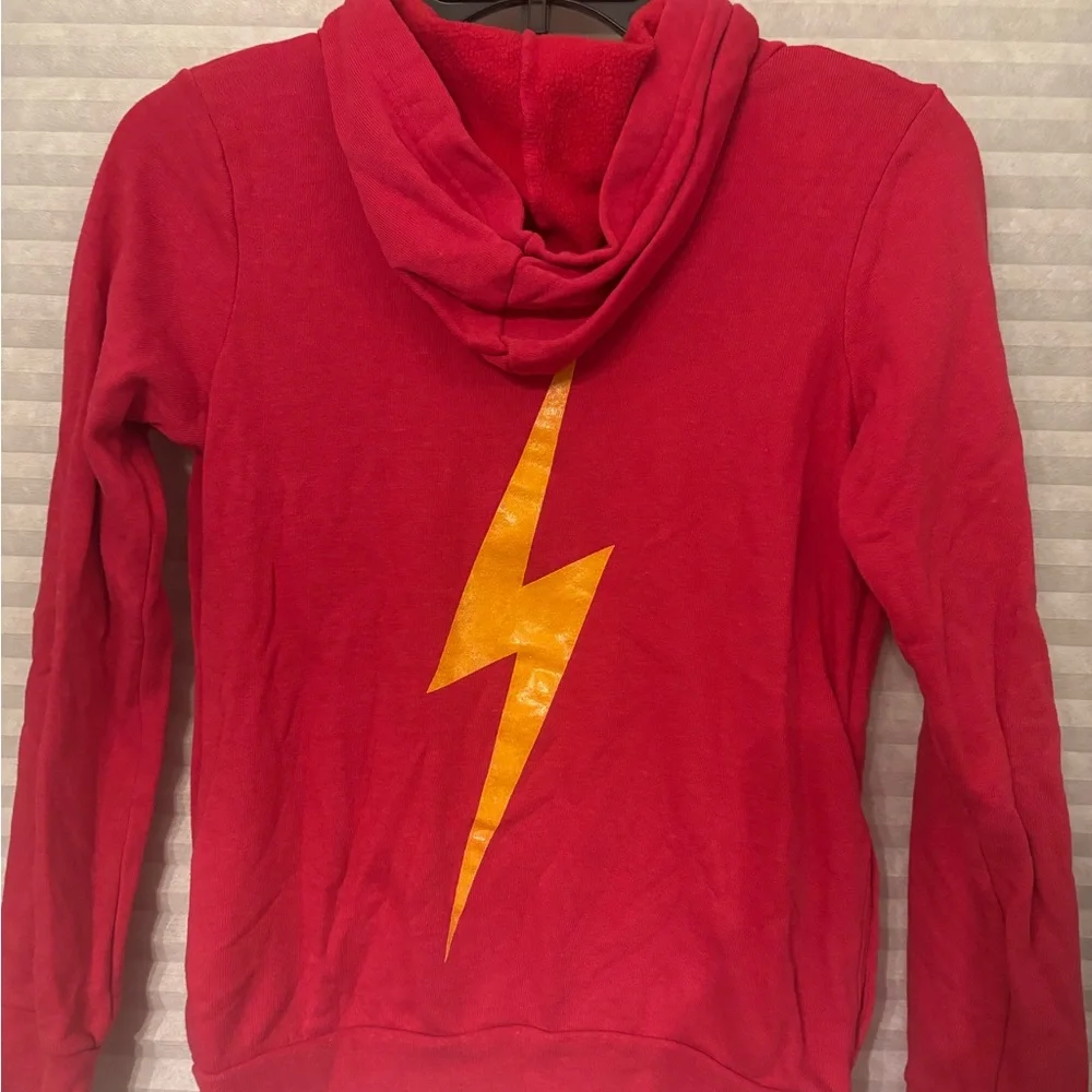 Aviator Nation Kids Hoodie in Vibrant Red with Yellow Lightning Bolt size 14 - Picture 4 of 6